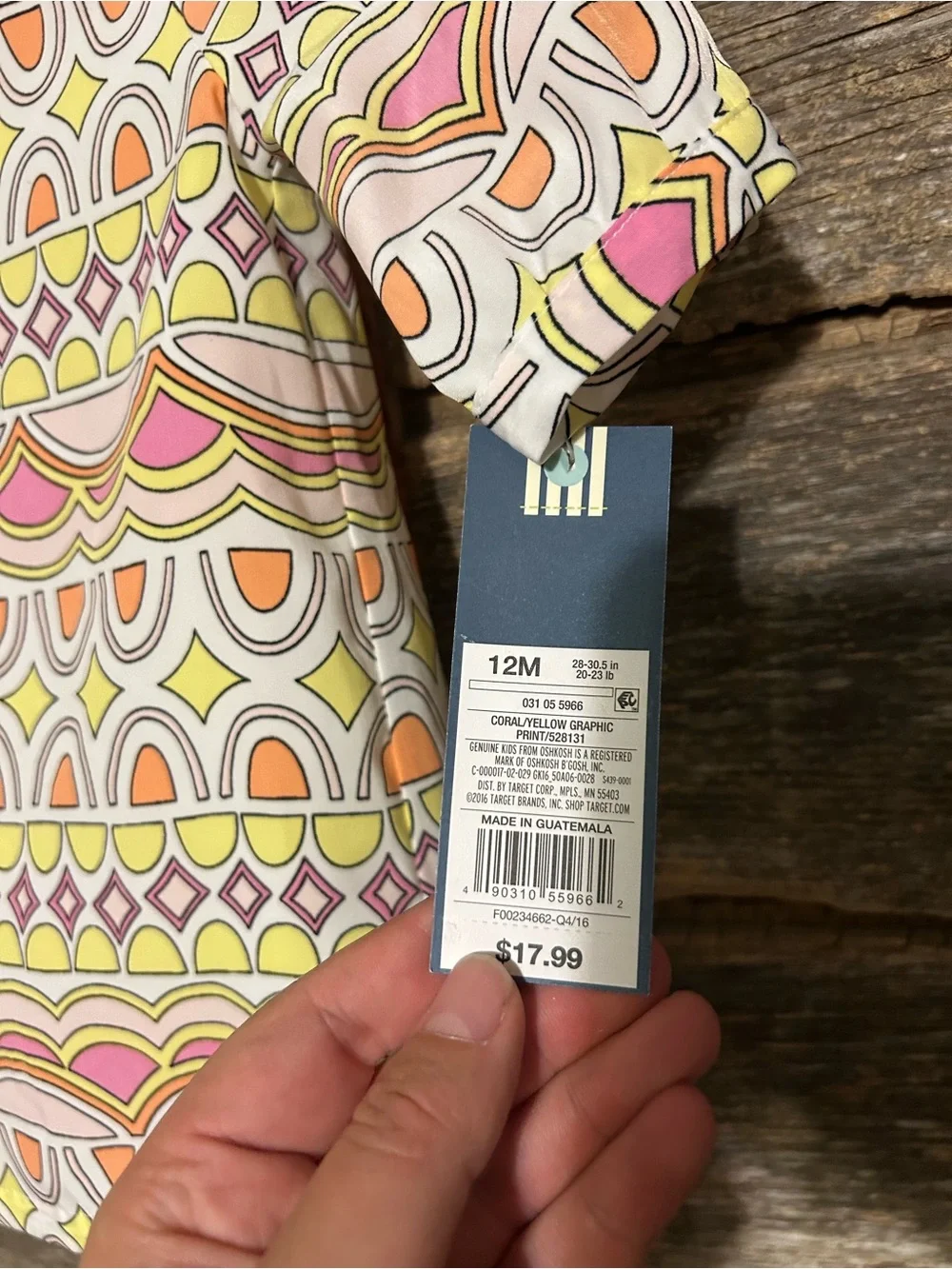NWT Girls Geometric Print Short Sleeve Dress- Pink, Yellow & Orange Size 12M